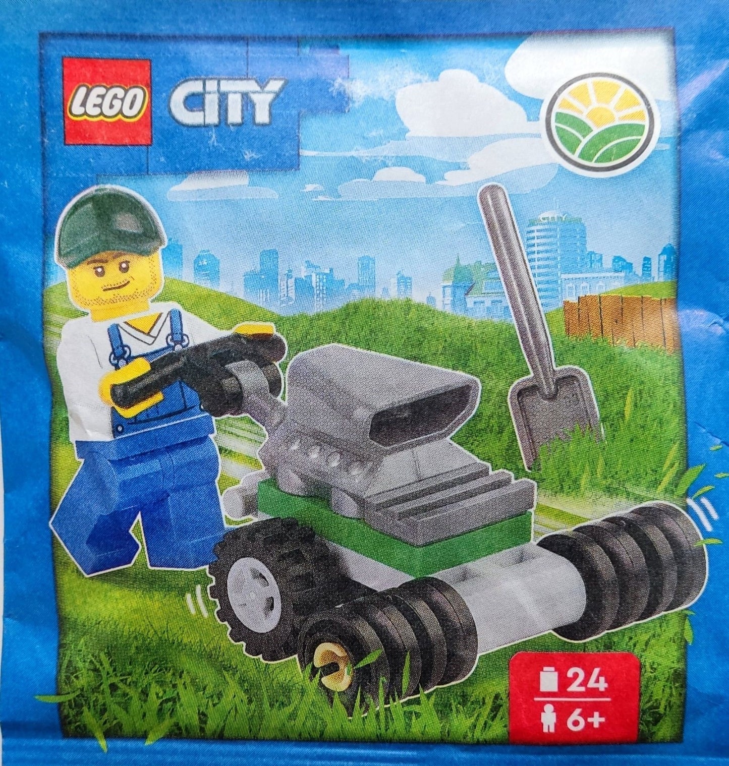 Farmer with lawn mower